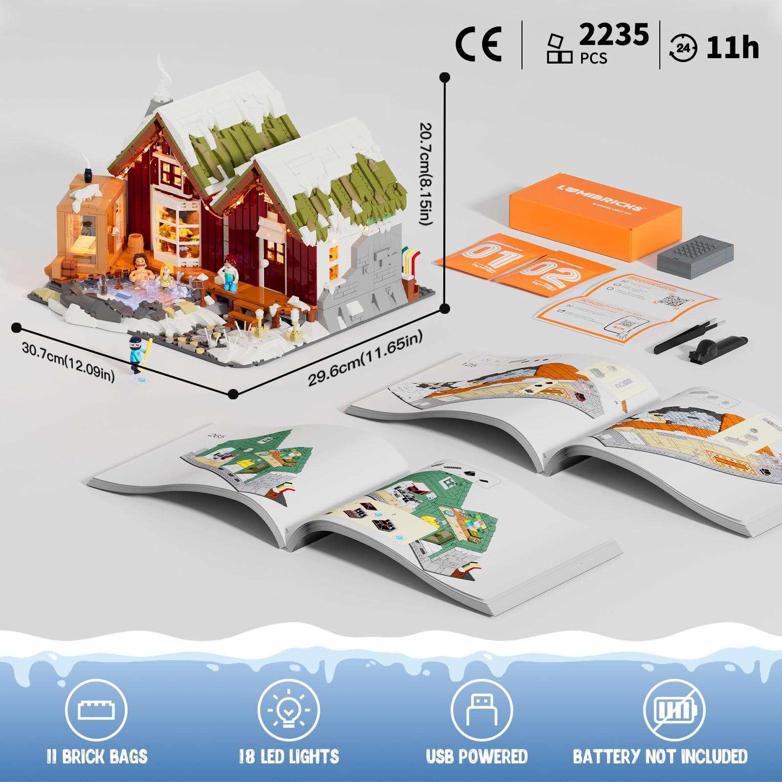 LUMIBRICKS Spa-Cabin Winter Lighting-Building-Bricks Set - 2235 Pcs Christmas House Winter Lodge LED Light Construction Building Christmas Village Model Set for Adults and Families - Image 6