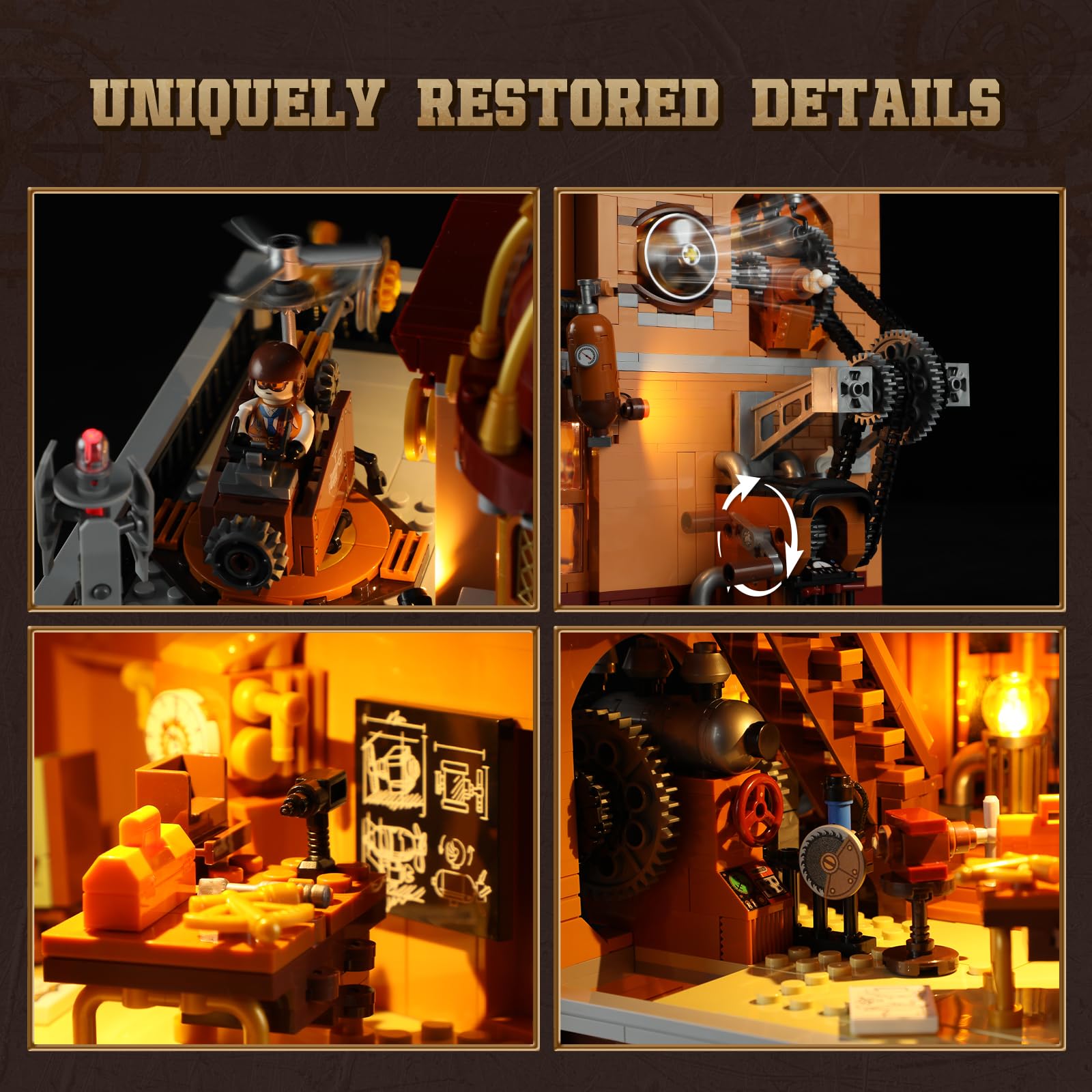 Lumibricks Steampunk Flying Club Lighting Building-Bricks Set - 1871 Pcs Modular Building Blocks Display Collectible Set for Adults - Image 4