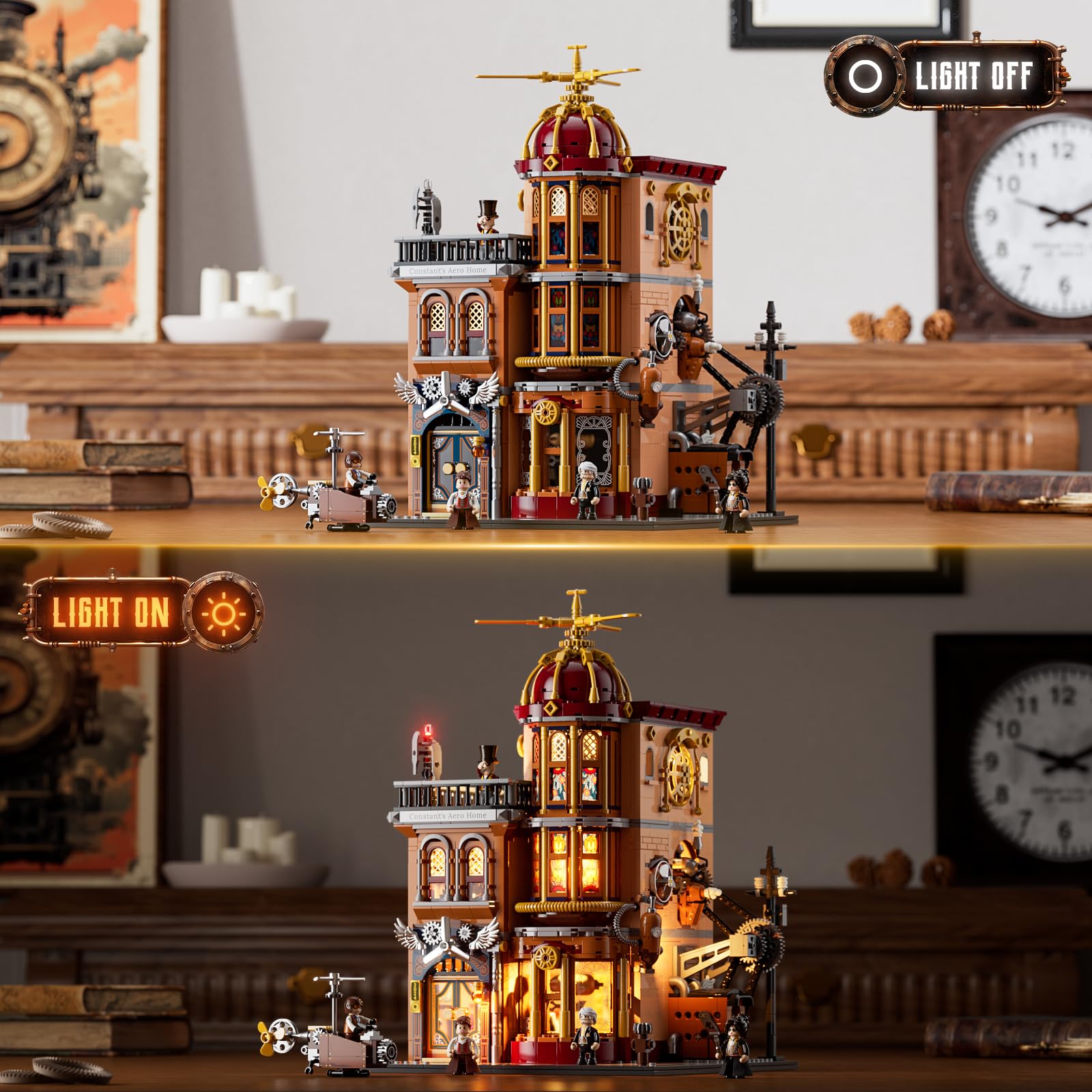 Lumibricks Steampunk Flying Club Lighting Building-Bricks Set - 1871 Pcs Modular Building Blocks Display Collectible Set for Adults - Image 5