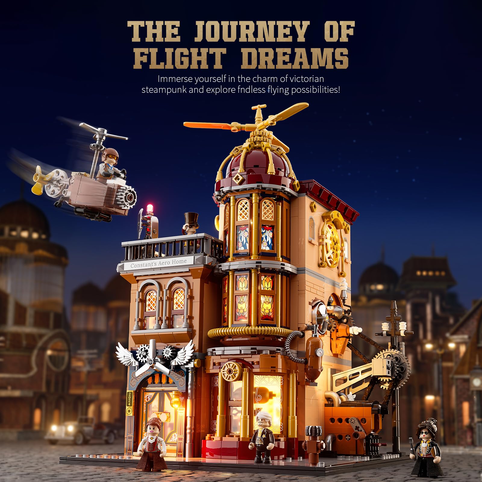 Lumibricks Steampunk Flying Club Lighting Building-Bricks Set - 1871 Pcs Modular Building Blocks Display Collectible Set for Adults - Image 6