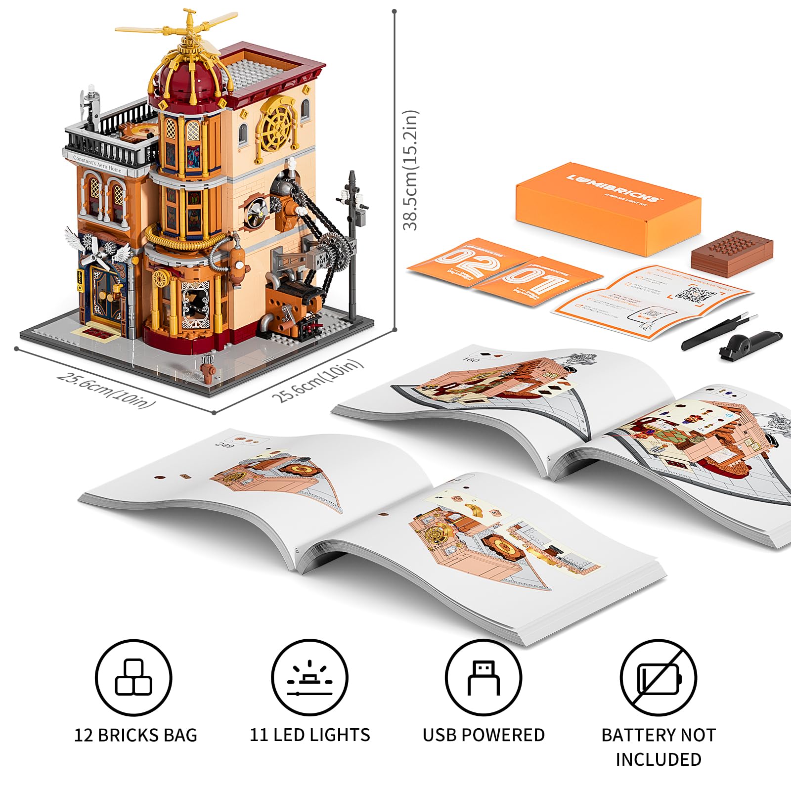 Lumibricks Steampunk Flying Club Lighting Building-Bricks Set - 1871 Pcs Modular Building Blocks Display Collectible Set for Adults - Image 7