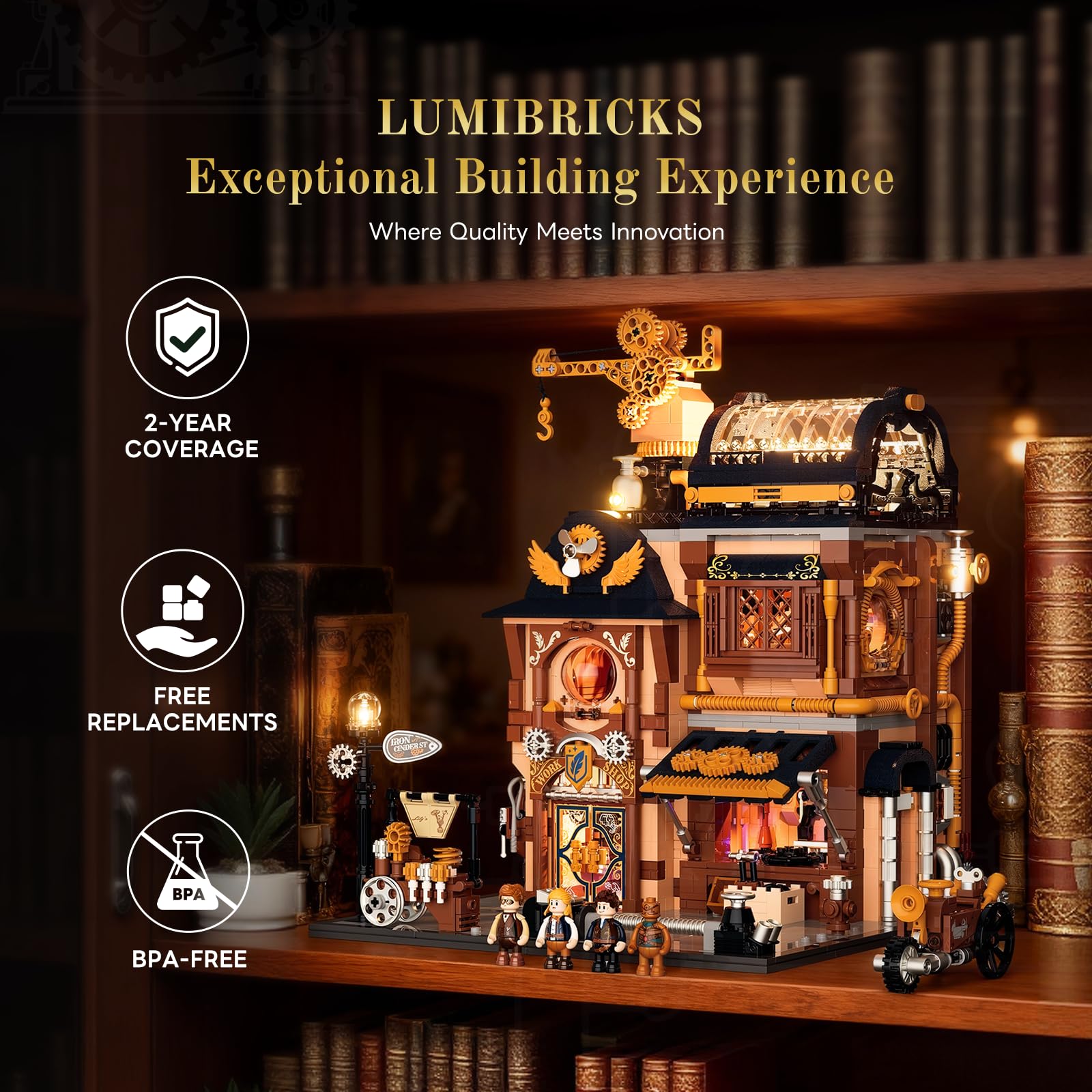 Lumibricks Steampunk Mechanical Workshop Lighting Building-Bricks Set, 2006 Pcs The Sky-Lane Repair Shop Modular Building from Aeronauts Collection Display Set for Adults and Steampunk Lovers - Image 4