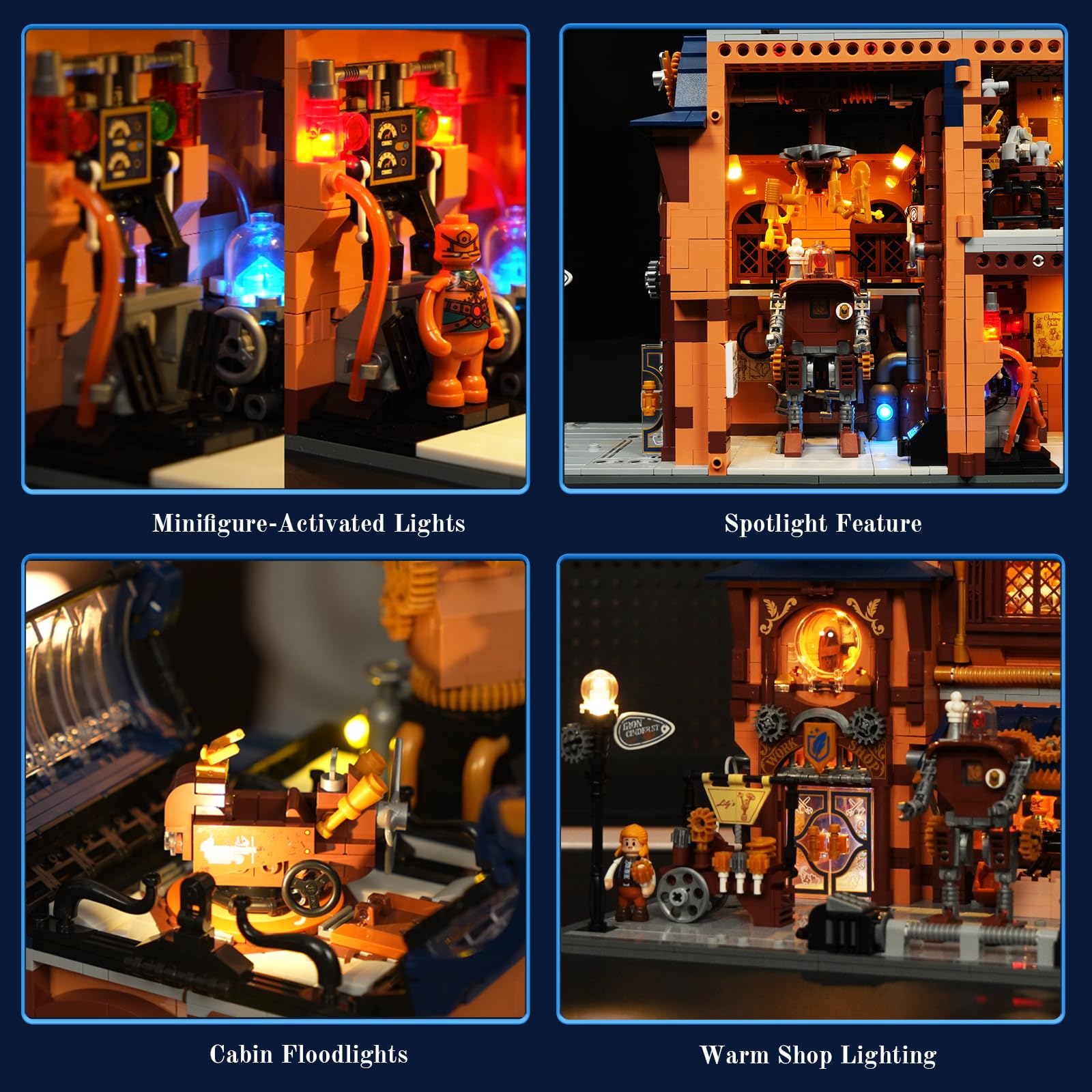 Lumibricks Steampunk Mechanical Workshop Lighting Building-Bricks Set, 2006 Pcs The Sky-Lane Repair Shop Modular Building from Aeronauts Collection Display Set for Adults and Steampunk Lovers - Image 7