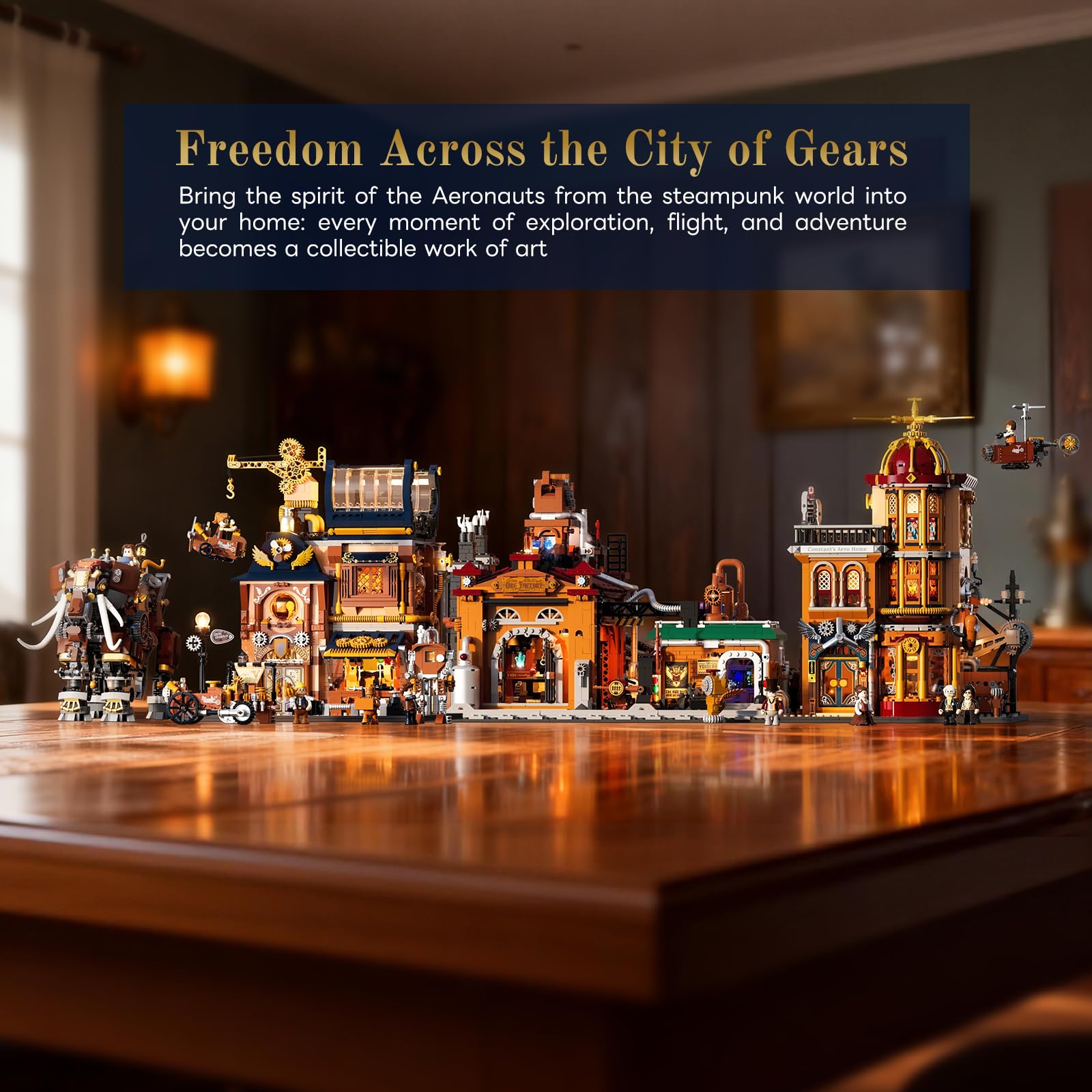 Lumibricks Steampunk Mechanical Workshop Lighting Building-Bricks Set, 2006 Pcs The Sky-Lane Repair Shop Modular Building from Aeronauts Collection Display Set for Adults and Steampunk Lovers - Image 8