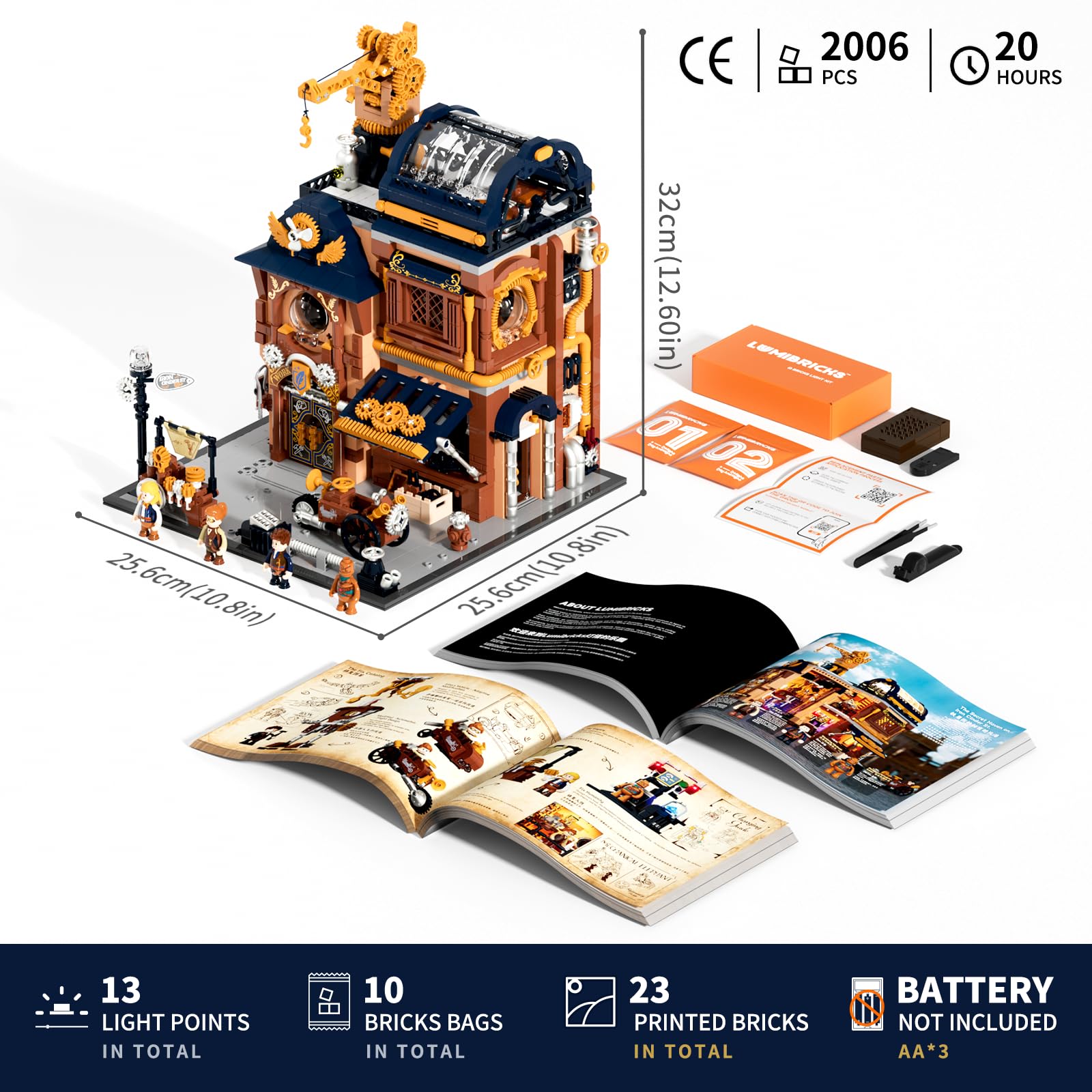 Lumibricks Steampunk Mechanical Workshop Lighting Building-Bricks Set, 2006 Pcs The Sky-Lane Repair Shop Modular Building from Aeronauts Collection Display Set for Adults and Steampunk Lovers - Image 9