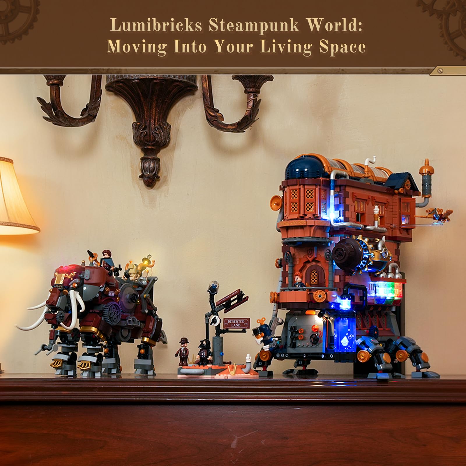 Lumibricks Steampunk Steamphant Lighting Building Bricks Set - Mammoth Model Playset Collection Display kit with Minifigures 1055 Pcs for Adults & Teens & Steampunk Lovers - Image 6