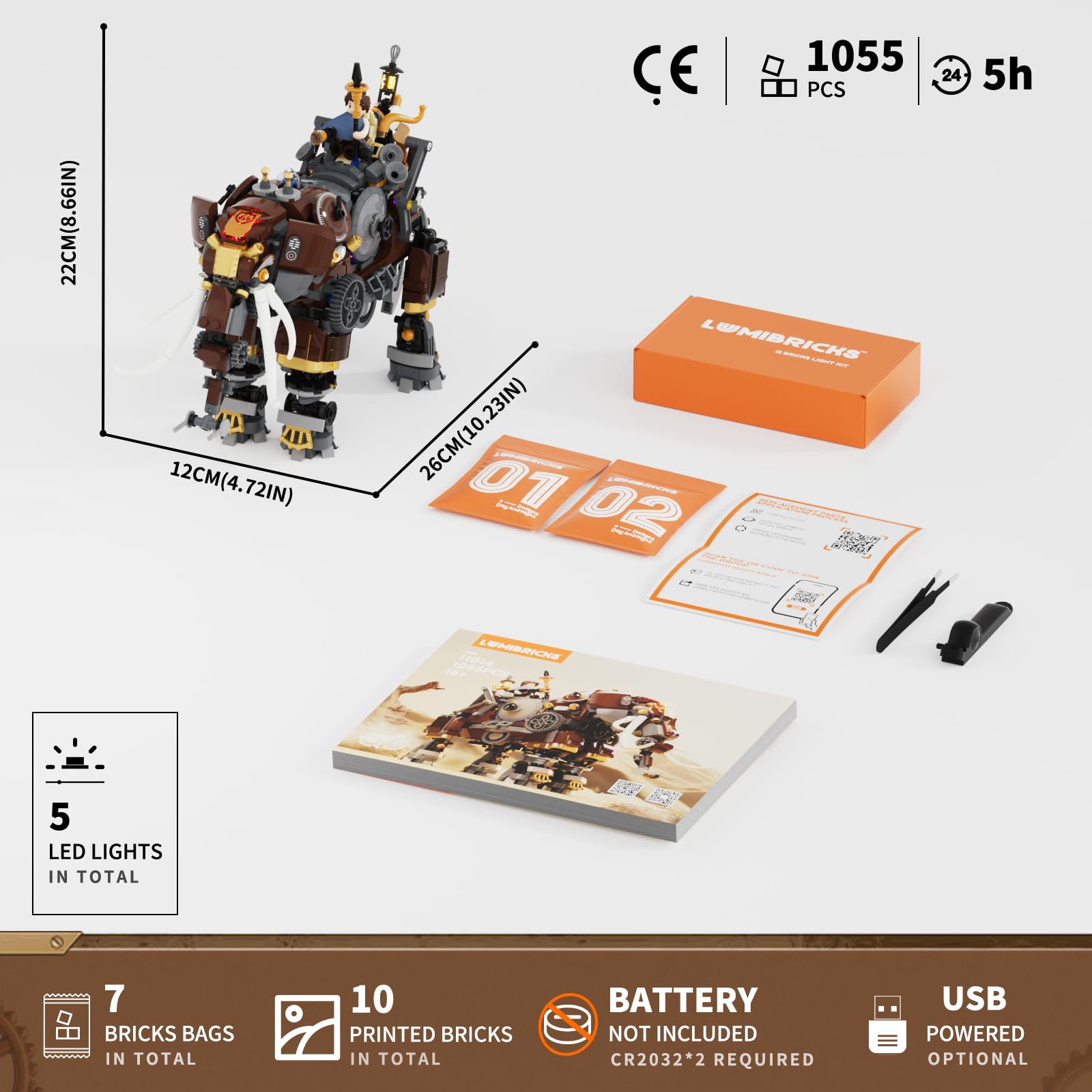 Lumibricks Steampunk Steamphant Lighting Building Bricks Set - Mammoth Model Playset Collection Display kit with Minifigures 1055 Pcs for Adults & Teens & Steampunk Lovers - Image 7