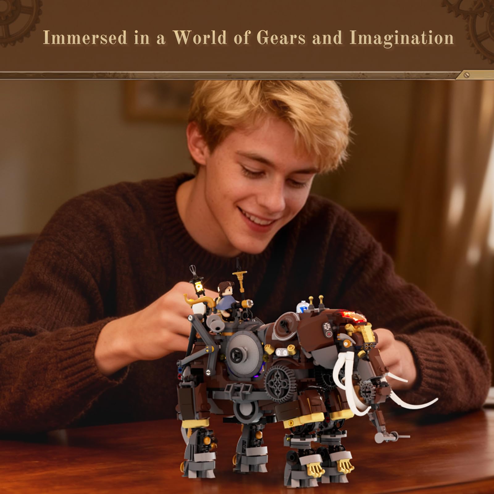 Lumibricks Steampunk Steamphant Lighting Building Bricks Set - Mammoth Model Playset Collection Display kit with Minifigures 1055 Pcs for Adults & Teens & Steampunk Lovers - Image 8