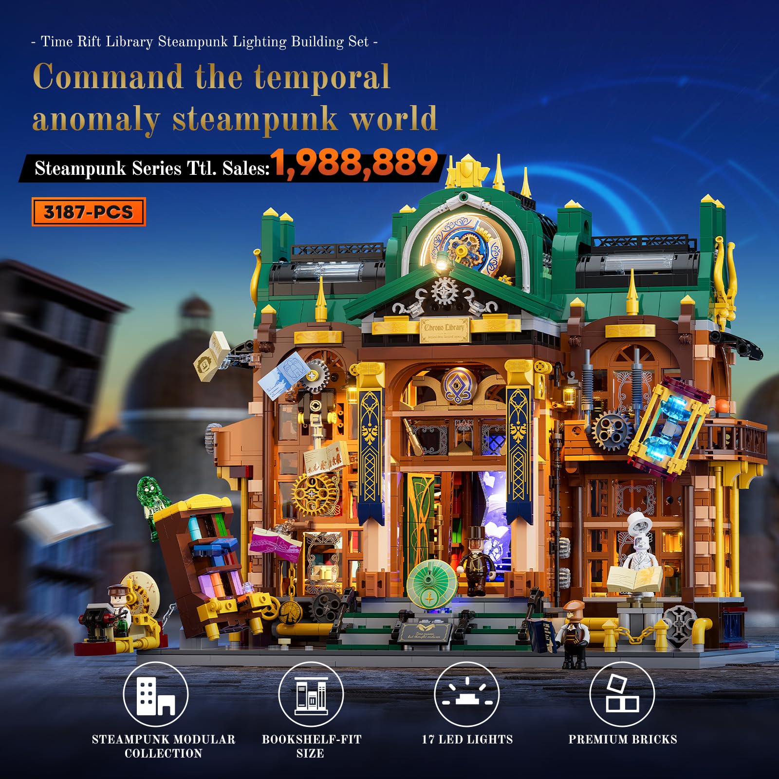 Lumibricks Steampunk Time-Rift Library Lighting Building-Bricks Set, 3187 Pcs Modular Building from Chrono Custodians Collection Display Set for Adults and Steampunk Lovers - Image 8