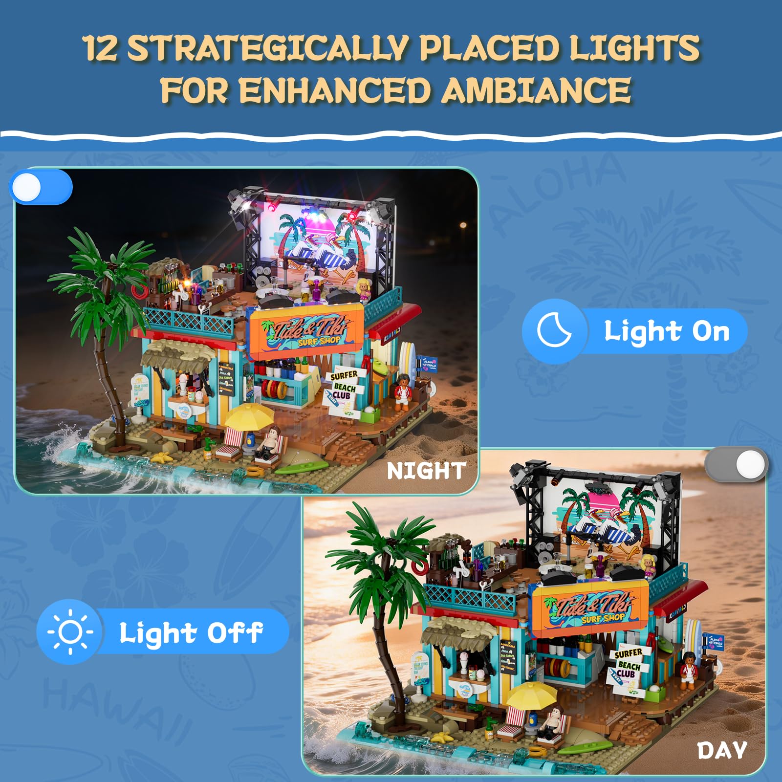 Lumibricks Surf Shop Lighting Building Bricks Set - Coast Club Modular Collection Display Kit with LED and Minifigures 1752 Pcs for Adults & Teens & Marine Enthusiasts - Image 3