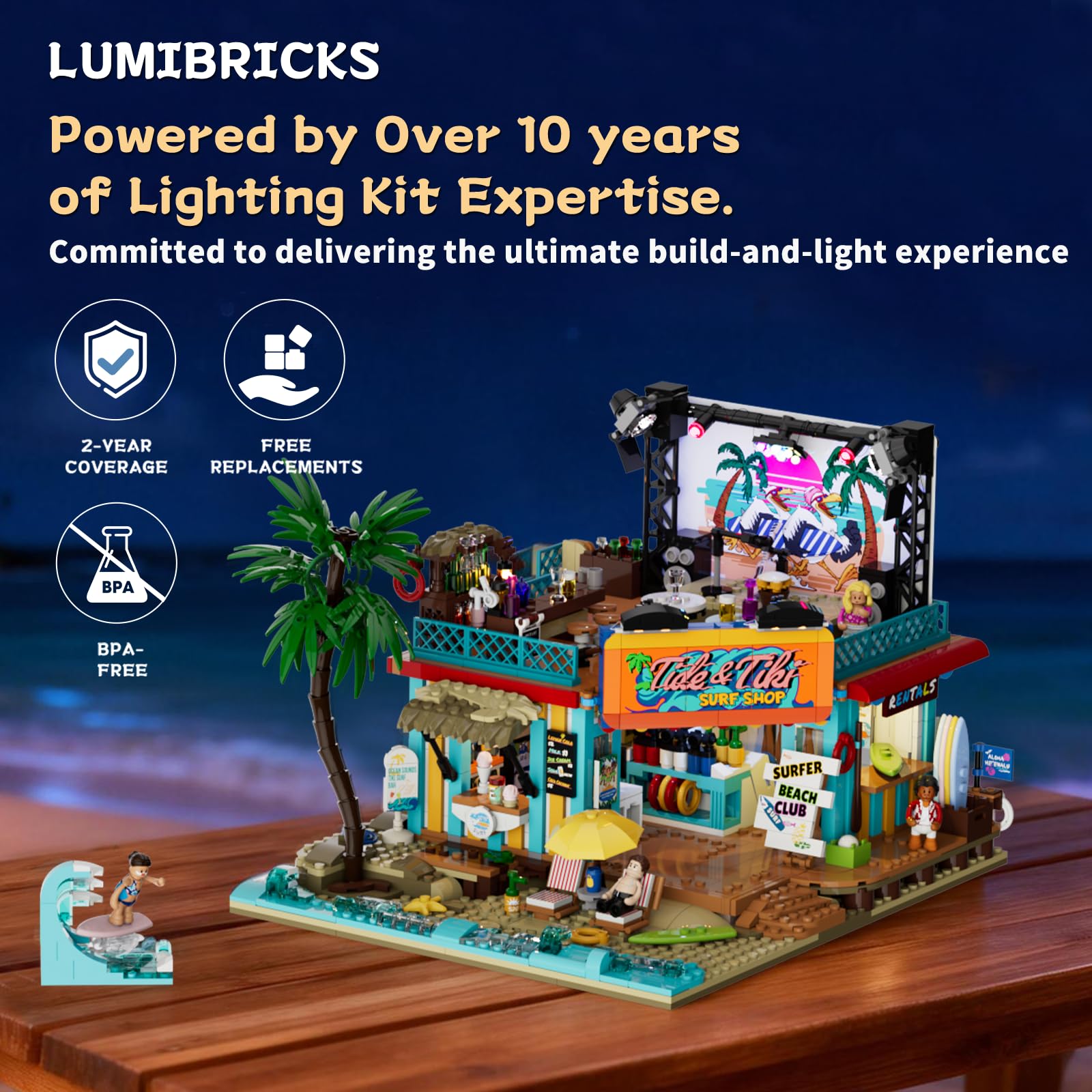 Lumibricks Surf Shop Lighting Building Bricks Set - Coast Club Modular Collection Display Kit with LED and Minifigures 1752 Pcs for Adults & Teens & Marine Enthusiasts - Image 8