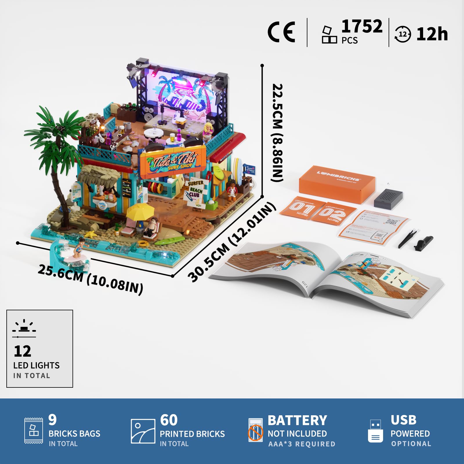 Lumibricks Surf Shop Lighting Building Bricks Set - Coast Club Modular Collection Display Kit with LED and Minifigures 1752 Pcs for Adults & Teens & Marine Enthusiasts - Image 9