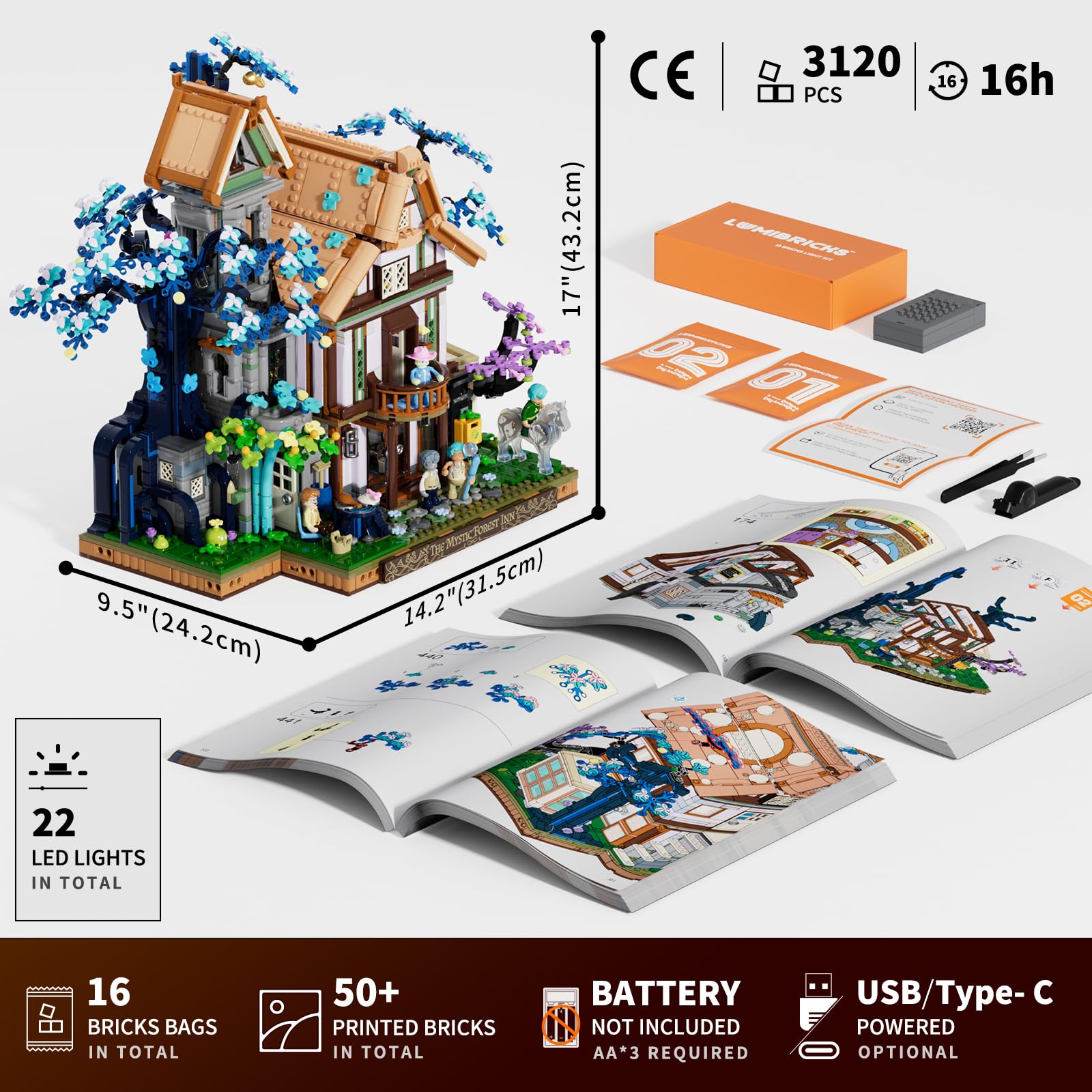 Lumibricks Sylvan-Inn Treehouse Lighting Building-Bricks-Set - 3120 Pcs Elf Hotel Cabin Collection Tree House LED Light Set for Adults and Retro House Collectors - Image 8