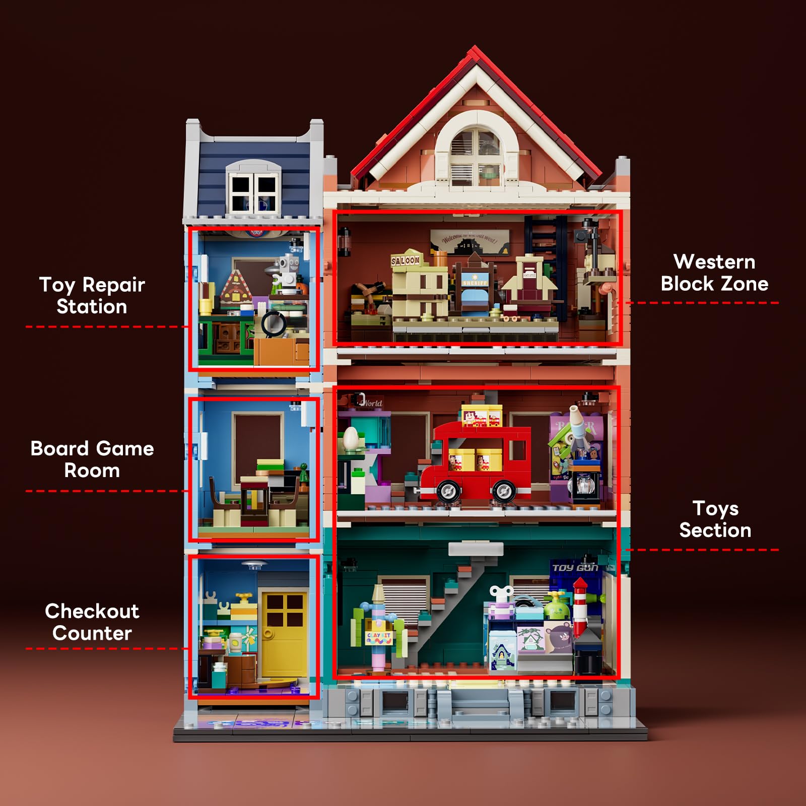 Lumibricks Toy-Store Lighting Building-Bricks Set – City Town Modular Townhouse Toy Shop Dollhouse LED Light Display Model 3086 Pcs Construction Kit for Adults and Teens - Image 7