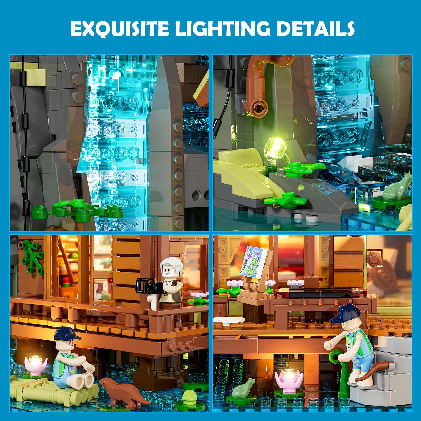 Lumibricks Waterfall-Cabin Lighting Building-Bricks Set - 2539 Pcs Retro Waterfall House Collection LED Light Set for Adults and Retro House Architecture Building Collectors - Image 4