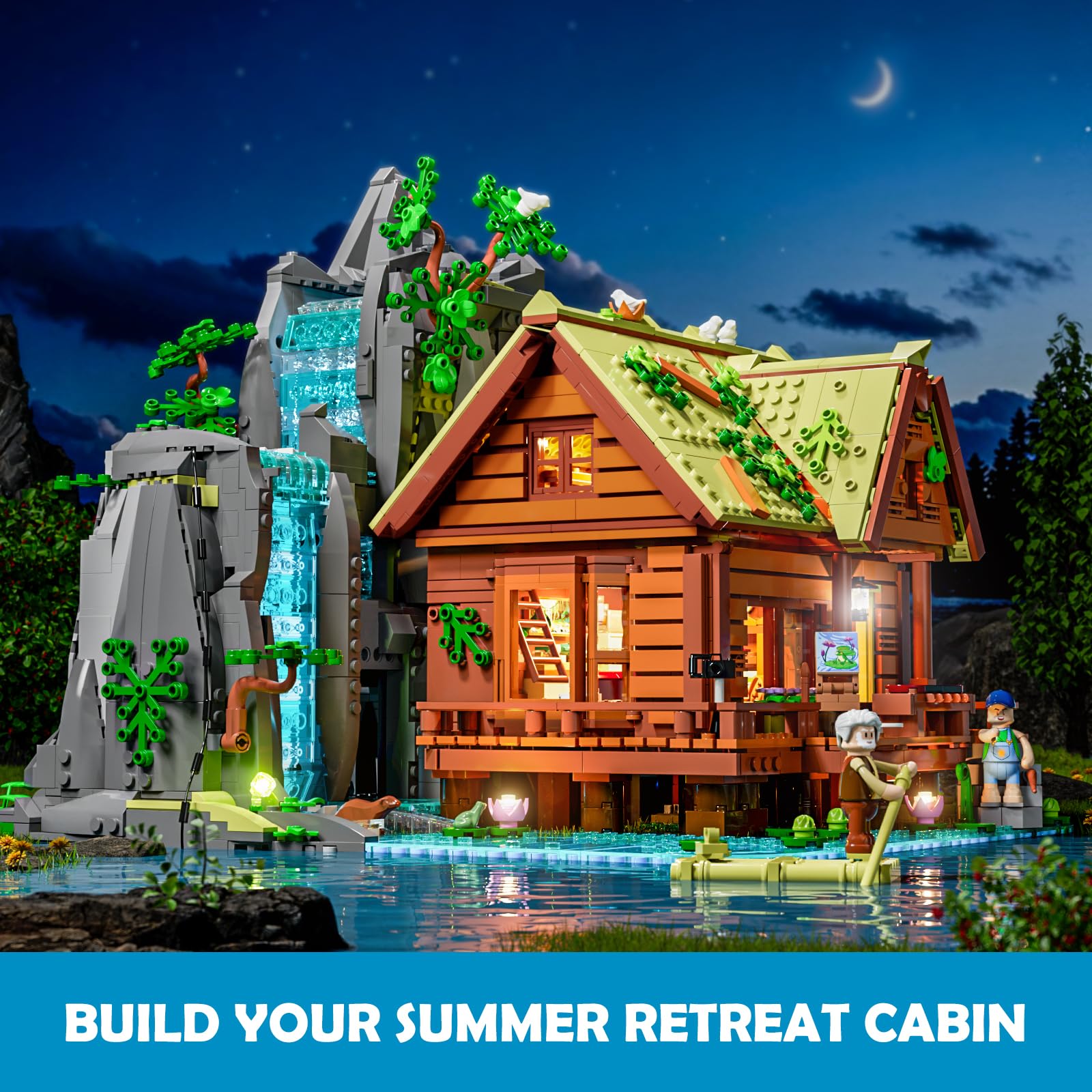 Lumibricks Waterfall-Cabin Lighting Building-Bricks Set - 2539 Pcs Retro Waterfall House Collection LED Light Set for Adults and Retro House Architecture Building Collectors - Image 5
