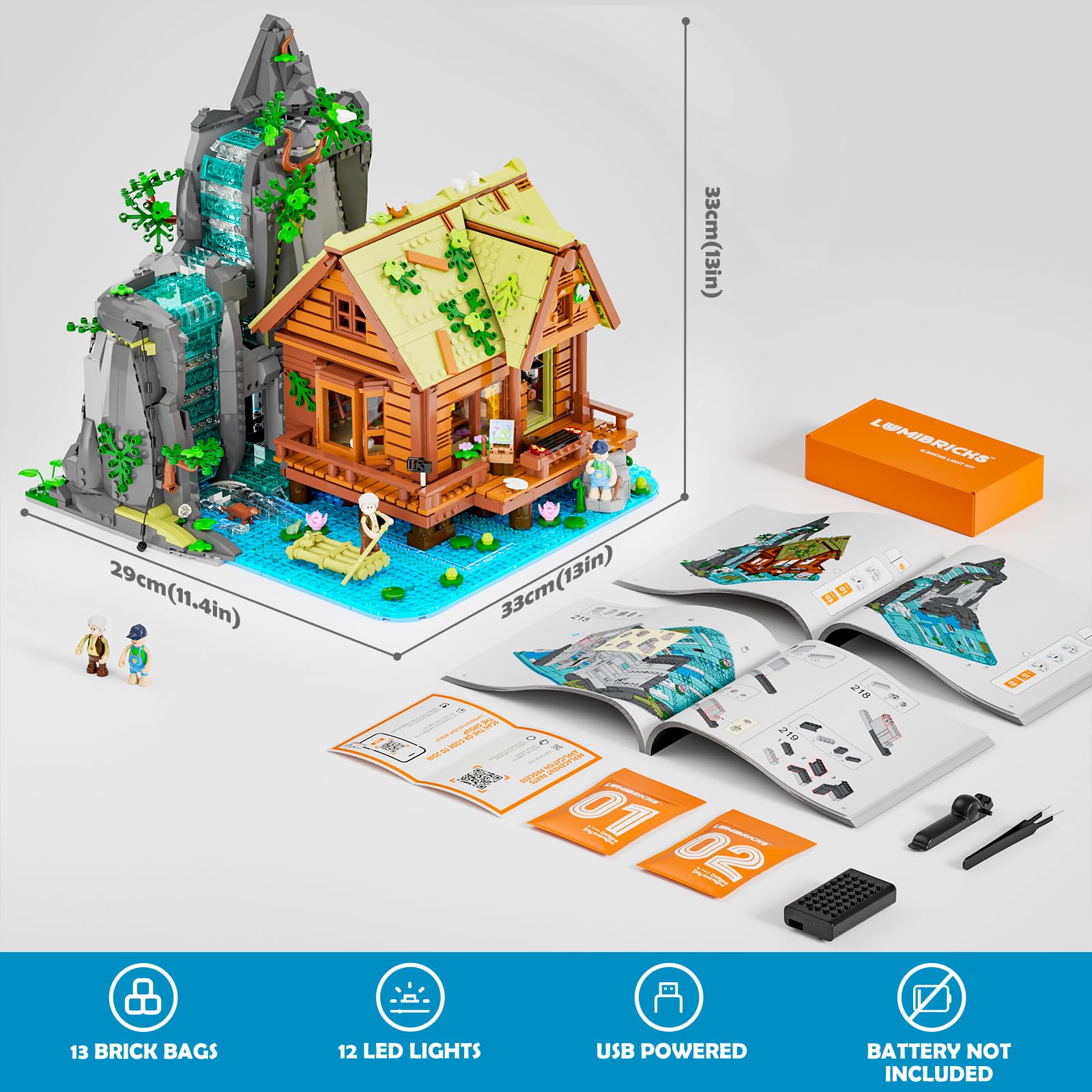 Lumibricks Waterfall-Cabin Lighting Building-Bricks Set - 2539 Pcs Retro Waterfall House Collection LED Light Set for Adults and Retro House Architecture Building Collectors - Image 6