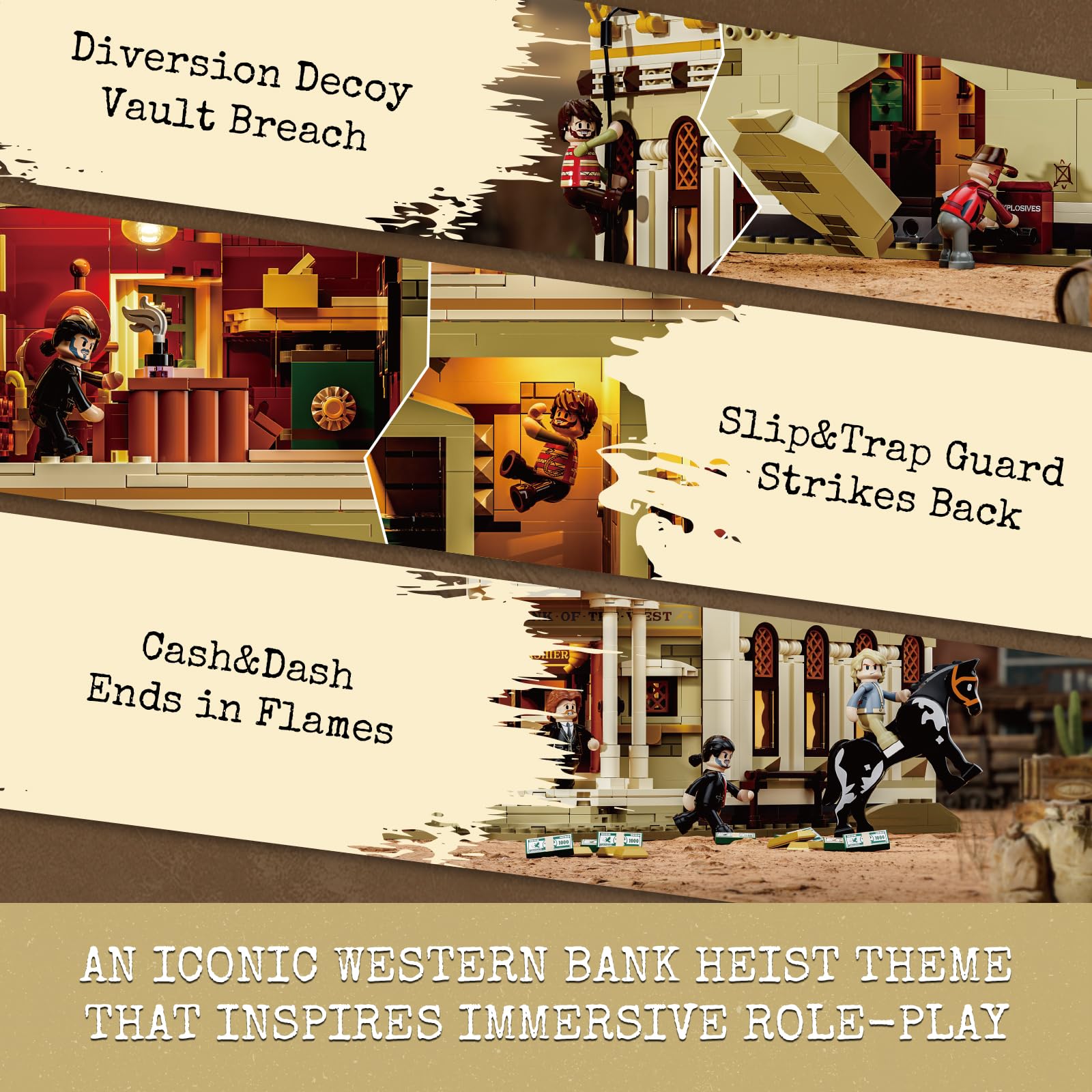 Lumibricks Western Bank Heist Lighting Building-Bricks Set - Wild West Outlaw Gold Heist 2875 Pcs Collection Display Set for West Lovers - Image 4