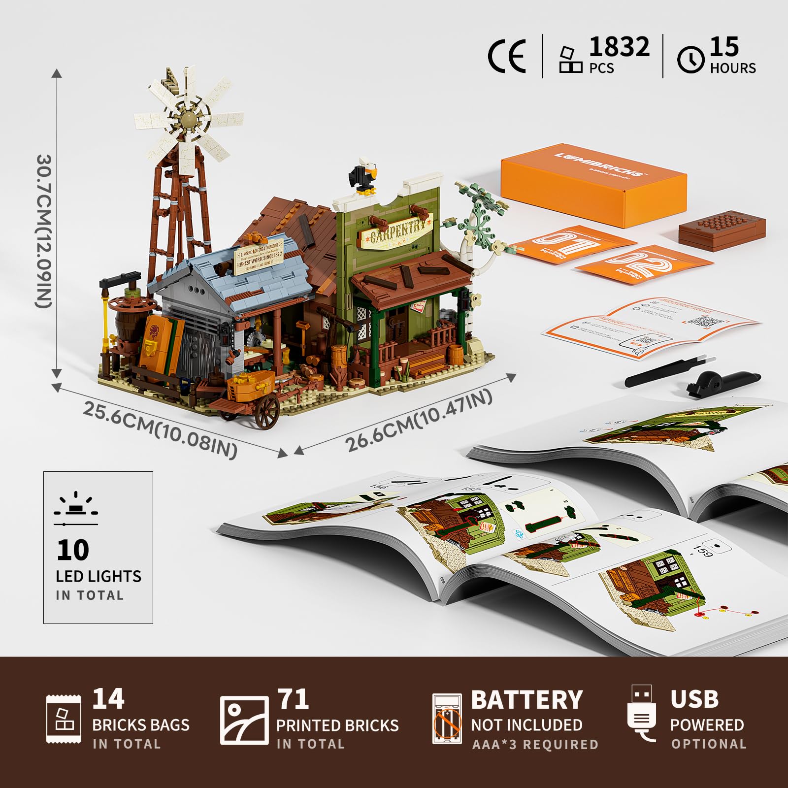 Lumibricks Western Carpentry Workshop Lighting Building Bricks Set - 1832 Pcs The Old West Blacksmith-Shop Light Construction Building Model Set for Adults and West Lovers - Image 8