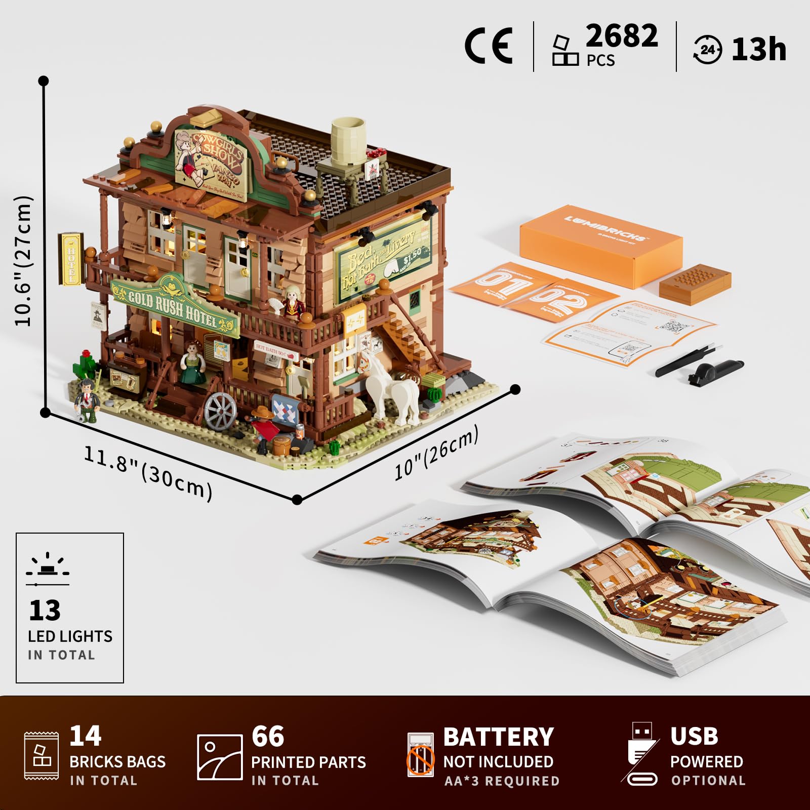 Lumibricks Western-Inn Lighting-Building-Bricks Set - 2682 Pcs The Old West Inn Light Construction Hotel Building Model Set for Adults and West Lovers - Image 9