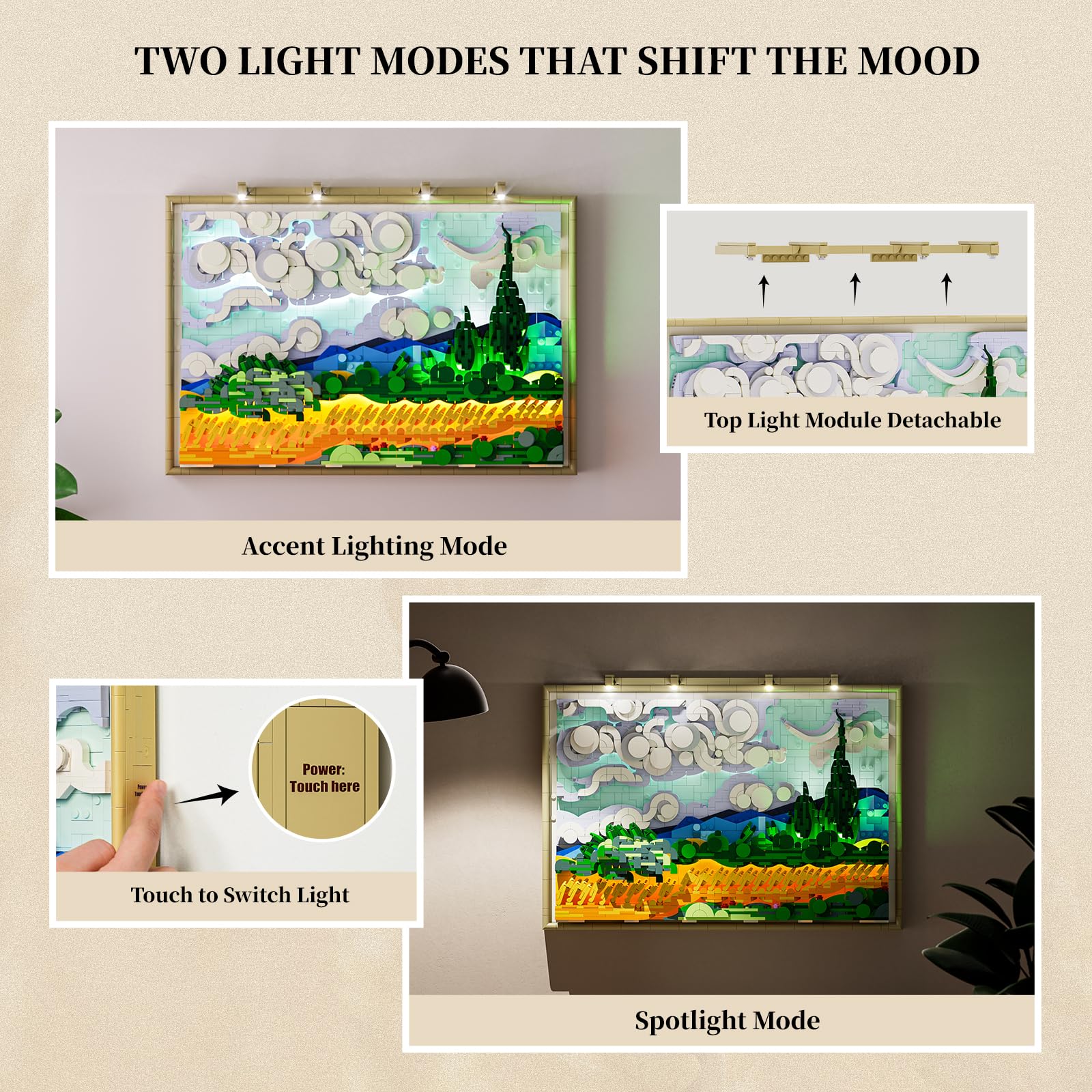 Lumibricks Wheat Field with Cypresses Building Blocks Set with Lights - 3D Wall Art Home & Office Decor - Gift for Adults & Visual Art Lovers - Image 4