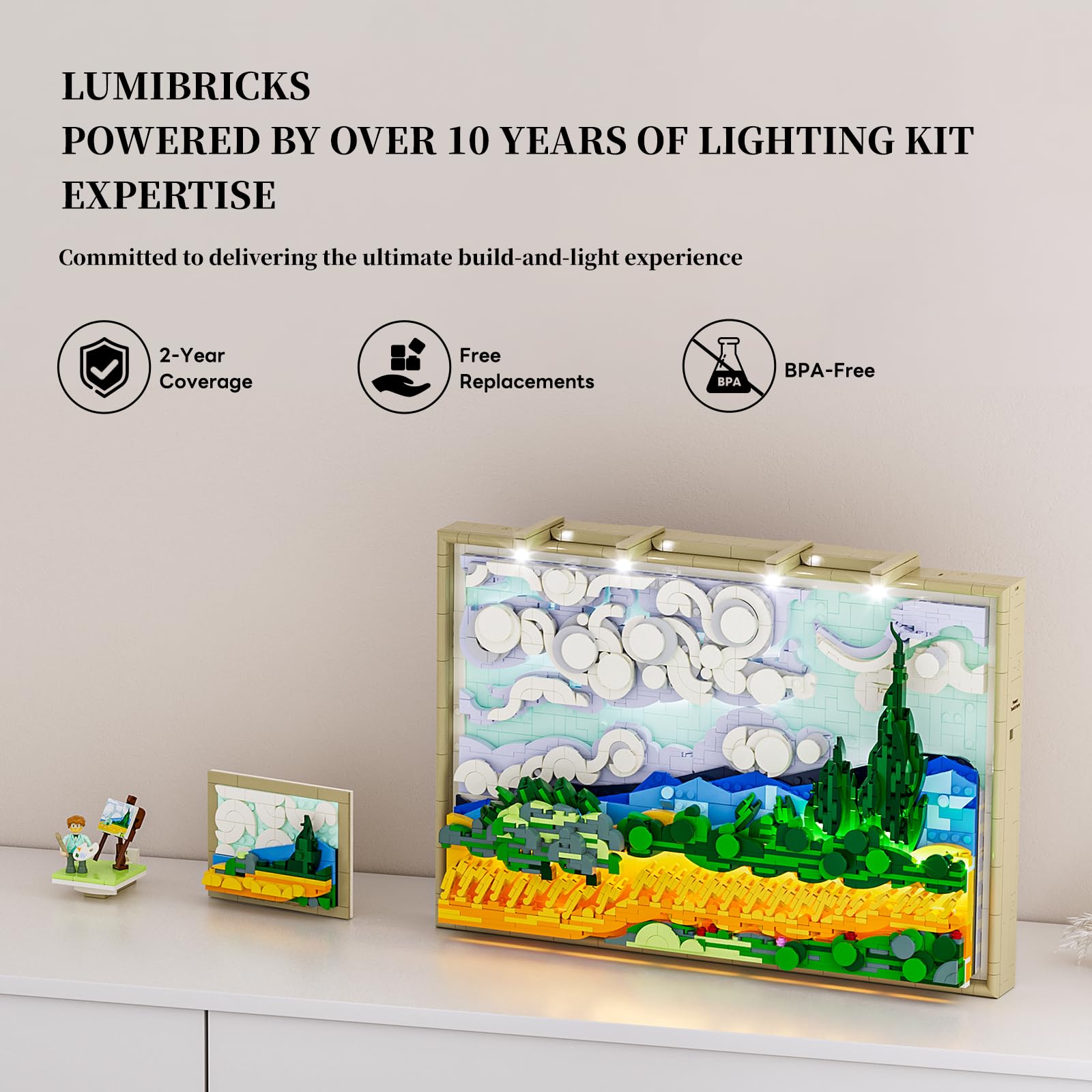 Lumibricks Wheat Field with Cypresses Building Blocks Set with Lights - 3D Wall Art Home & Office Decor - Gift for Adults & Visual Art Lovers - Image 7