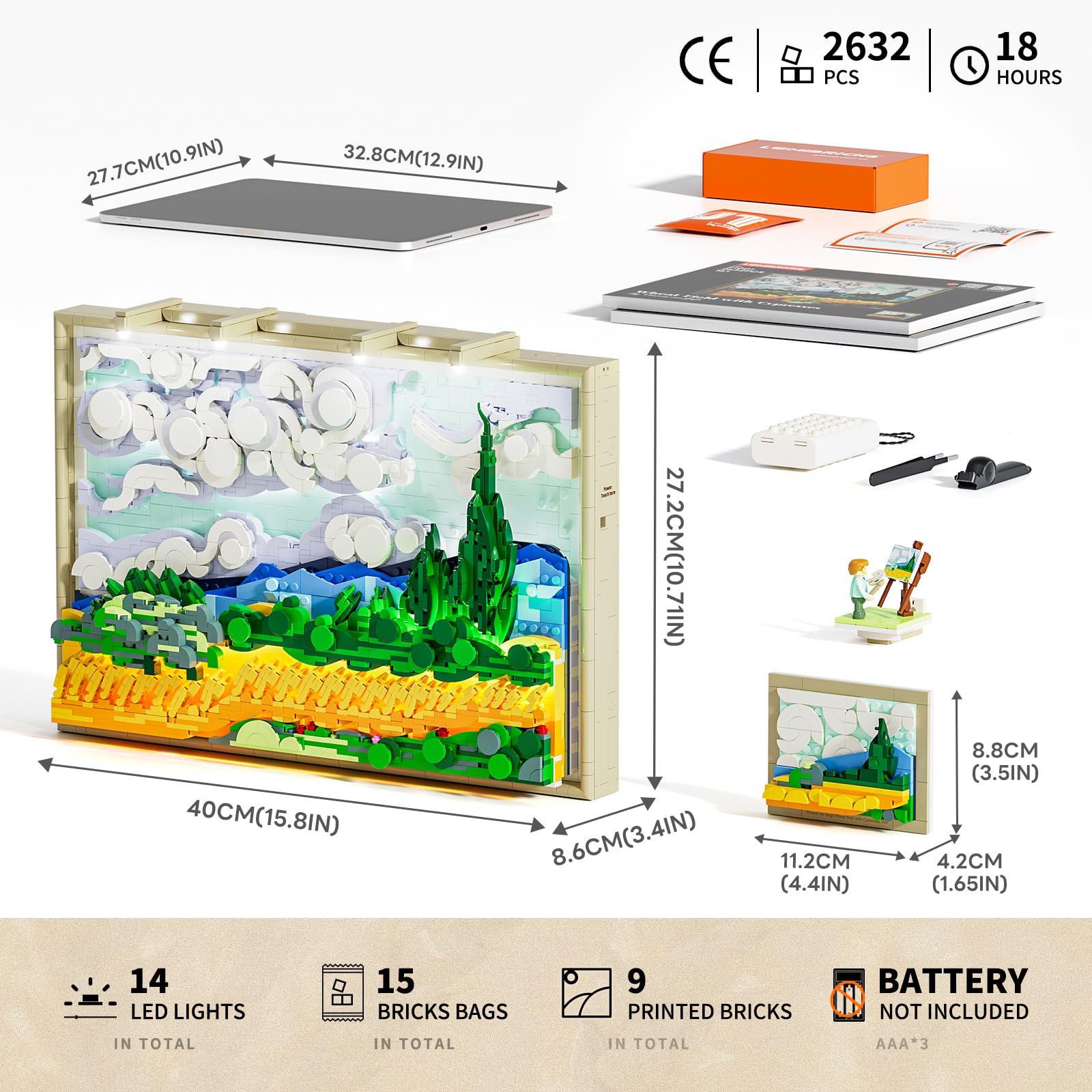 Lumibricks Wheat Field with Cypresses Building Blocks Set with Lights - 3D Wall Art Home & Office Decor - Gift for Adults & Visual Art Lovers - Image 9